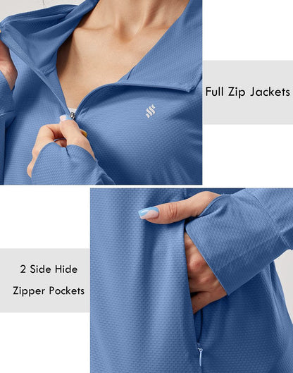 Soothfeel Women's UPF 50+ Sun Protection Hoodie Jacket Lightweight Long Sleeve Sun Shirt for Women with Pocket Hiking Outdoor Dark Blue M