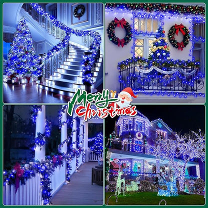 Heceltt Christmas Lights Outdoor, 125FT 350 LED String Lights 8 Modes and Timer Memory Function Twinkle Fairy Lights Waterproof Plug in for Xmas Tree Wedding Party Holiday Decor(Blue)