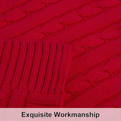 NTBAY 100% Pure Cotton Oversize (60x80) Cable Knit Throw Blanket, Super Soft Warm Knitted Throw Blanket for Bed, Sofa, Chair, Couch - Extra Cozy, Machine Washable, Comfortable Home Decor, Red