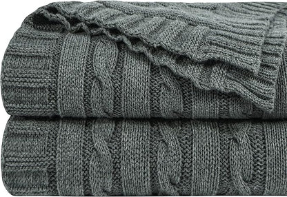 NTBAY 100% Pure Cotton Oversize (60x80) Cable Knit Throw Blanket, Super Soft Warm Knitted Bed Blanket for Bed, Sofa, Chair, Couch - Extra Cozy, Machine Washable, Comfortable Home Decor, Grey and White