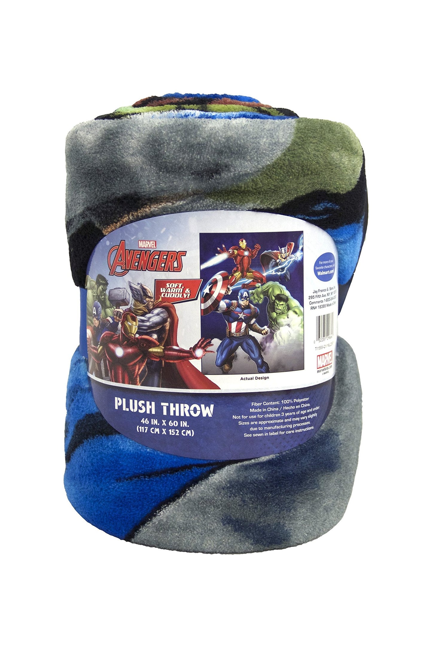 Jay Franco Plush Throw Blanket – 46" x 60" Inches Kids Hero Soft & Cozy Fleece Throw for Bedroom & Couch Décor, Official Licensed Product, Blue - Avengers