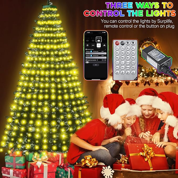 30+ Modes Ring Christmas Tree Lights Indoor Outdoor - 7.5Ft x 12 Lines 336 LED Easy App Control Color Changing Timer Remote Waterproof for 6 7 Ft Xmas Trees (Warm White to Multicolor)