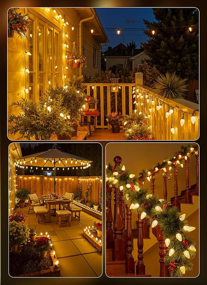 C9 Christmas Lights Outdoor, 72 FT 110 LED C9 String Lights, 8 Modes & Timer Connectable Waterproof for Christmas Tree light Indoor Outdoor Roofline Patio Outside Yard Xmas Decor, Warm White 2 Pack