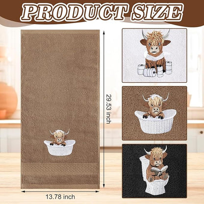 3 Pcs Highland Cow Hand Towels for Bathroom Embroidered Bathroom Towels