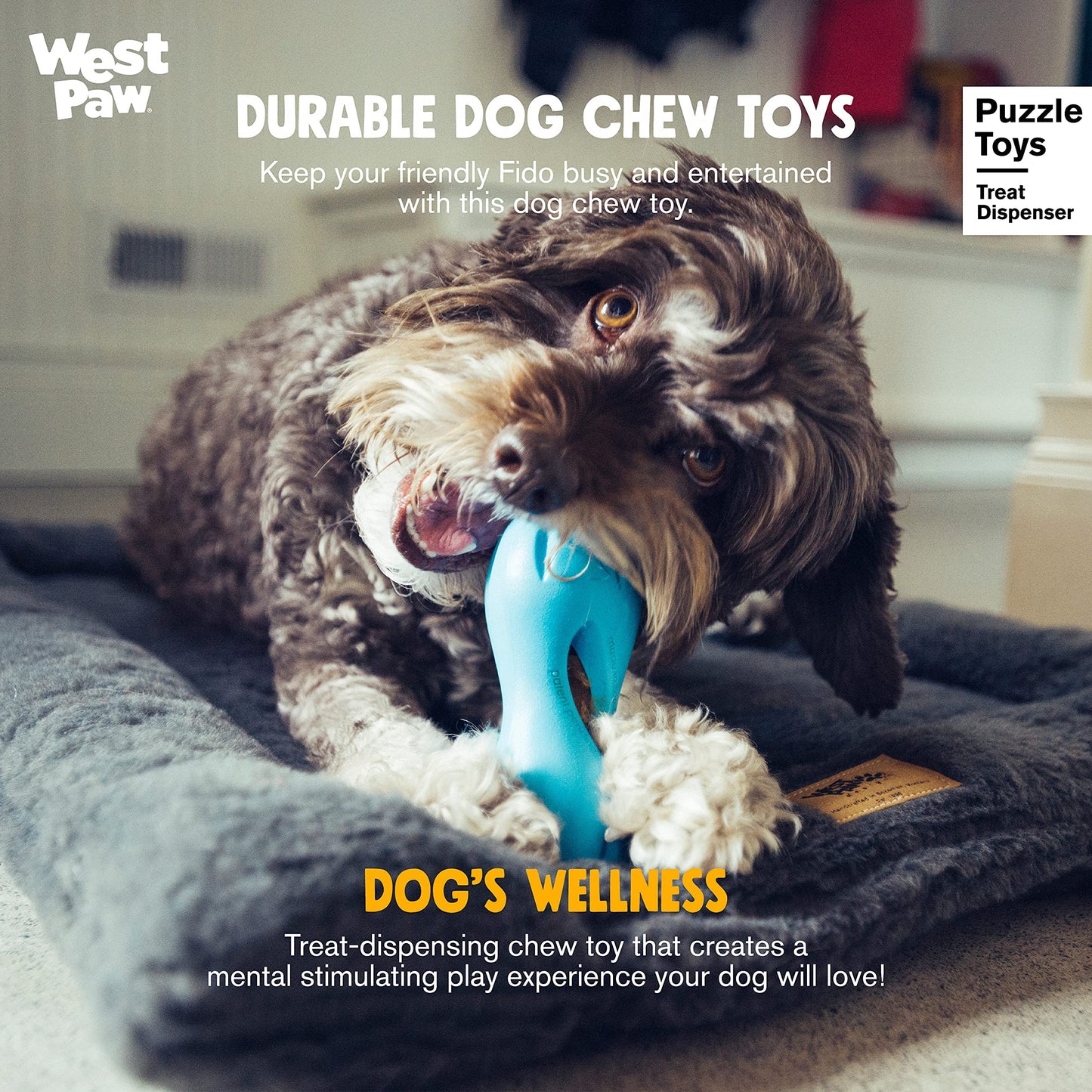 West Paw Zogoflex Qwizl Interactive Treat Dispensing Dog Puzzle Treat Toy for Dogs, 100% Guaranteed Tough, It Floats!, Made in USA, Large, Tangerine