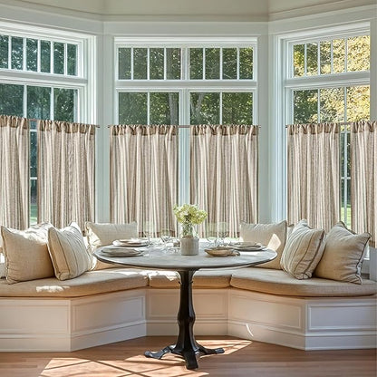 jinchan Colorful Striped Linen Kitchen Curtains 36 Inch Christmas Tier Curtains Farmhouse Modern Cafe Small Window Treatments Light Filtering Rod Pocket for Living Room Bathroom 2 Panels Multi Green