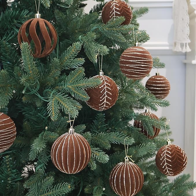 20PCS Velvet Ornaments for Christmas Tree, 2.36INCH Glitter Flocked Christmas Ornaments Decorations Balls Set Decor