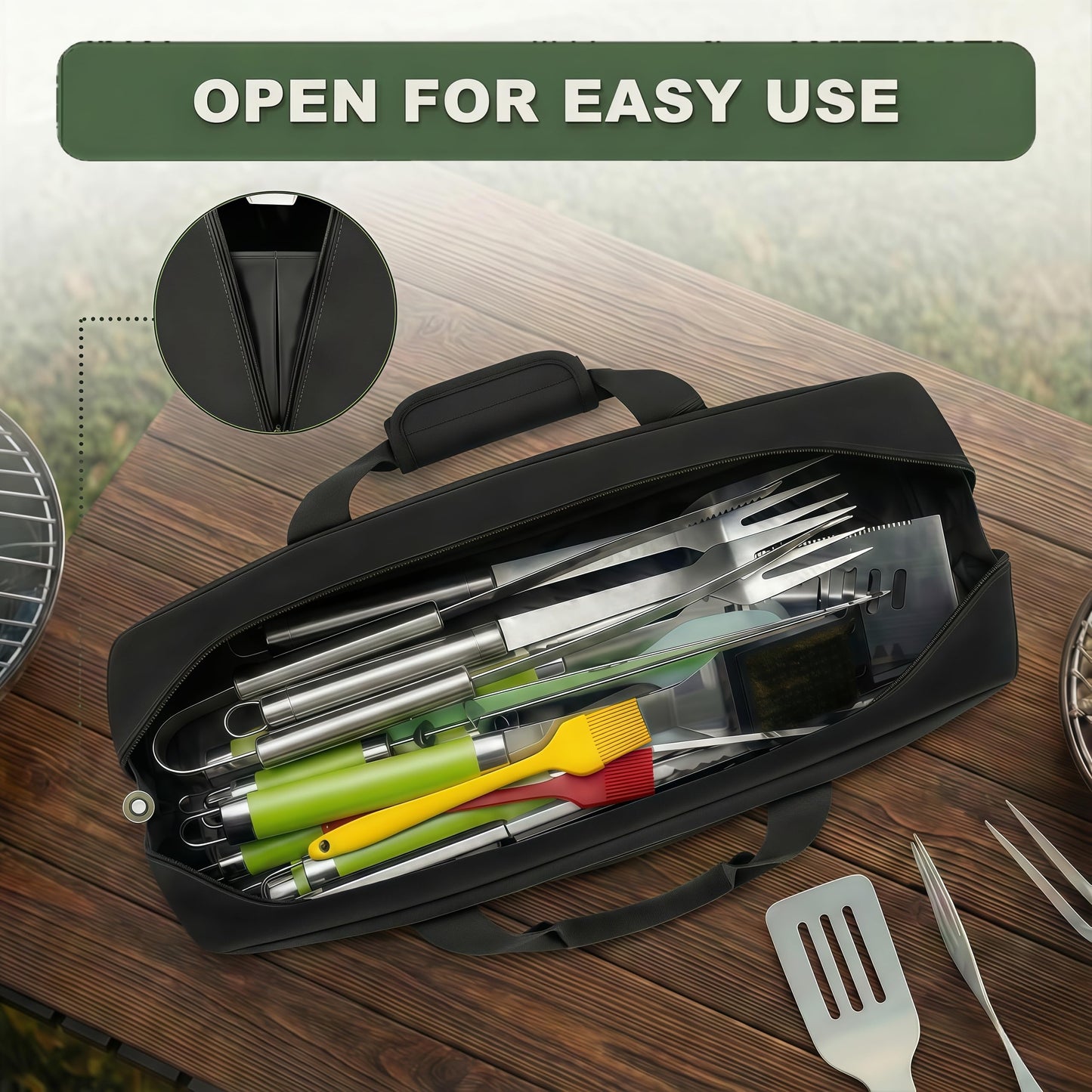 Chrysoippotis Grill Utensil Storage Bag, Large Grill Tool Storage Caddy with Pockets, BBQ Outdoor Tool Storage Bag for Grilling, Camping, Picnic Accessories (22" L×6.5" W×7.2" H, Bag Only)