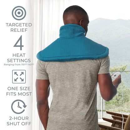 Pure Enrichment PureRelief Neck & Shoulder Heating Pad - 4 Heat Settings, Auto Shut-Off, Universal Fit, Magnet Closure, Soft Micromink, Storage Bag, 5-Year Warranty, Machine Wash (Turquoise Blue)