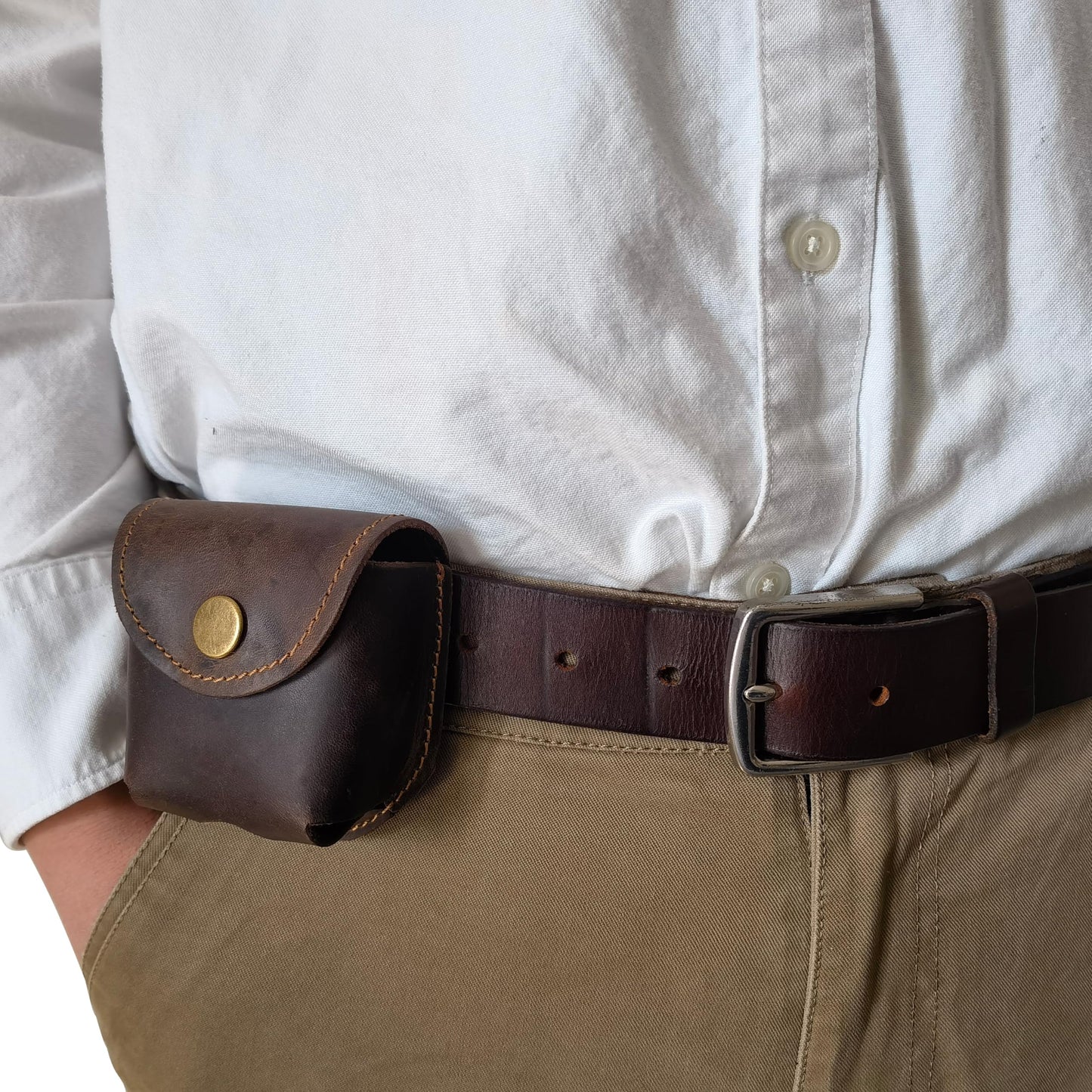 Cowhide Leather Zyn Holder- Vintage Handmade Brown Thick Grain Leather Dip Can Holster-Snuff Holder Compatible with ZYN, Copenhagen, Skoal, Kodiak, etc-Belt Accessories for Men