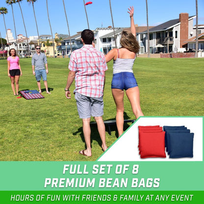 GoSports 3 x 2 ft American Flag Design Cornhole Game Set - Includes Two 3 x 2 ft Boards, 8 Bean Bags, and Carry Case