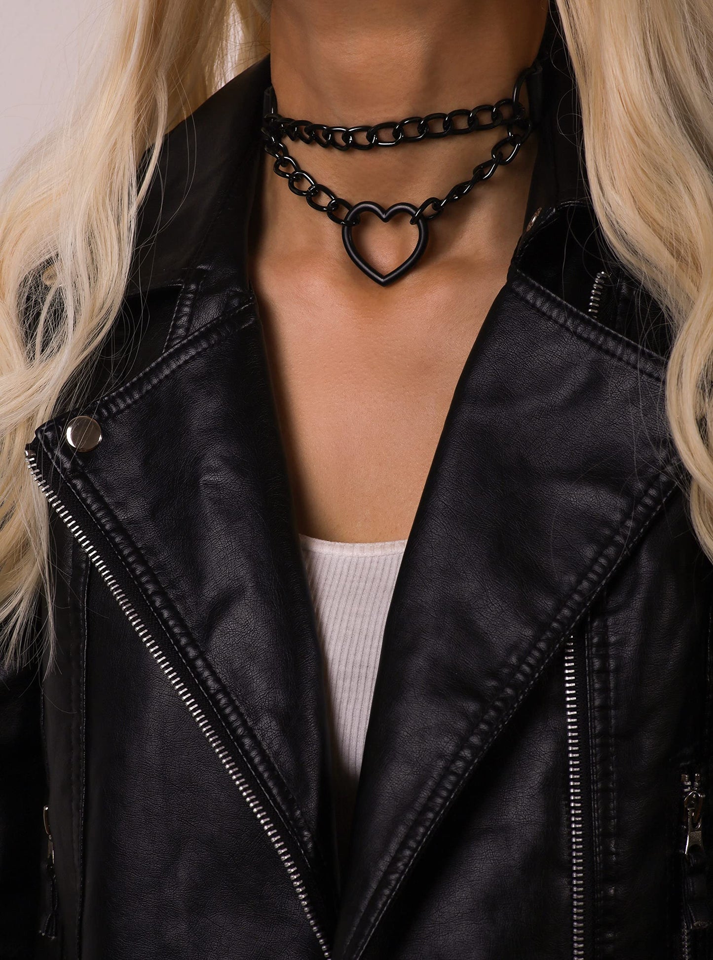 Sacina Goth Heart Chain Choker Necklace, PU Leather Choker, Gothic Punk Grunge Emo Necklace, Halloween Christmas Jewelry Gift for Women, Men