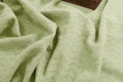 BELIZZI HOME 100% Cotton Bed Blanket, Breathable Thermal Blanket Full - Queen Size, Soft Chevron 90''x90'', Perfect for Layering Any All Season, Sage Green