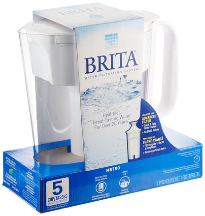 Brita Small 5 Cup Water Filter Pitcher with 1 Standard Filter, BPA Free – Metro, White