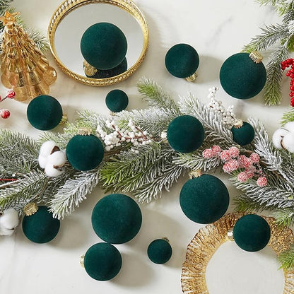 Velvet Christmas Ornaments Set 38Pcs Flocked Shatterproof Christmas Ornaments for Christmas Tree Decorations Xmas Decorative Hanging Christmas Ball Ornaments for Holiday Home Decor