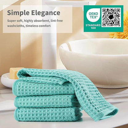Microfiber Waffle Face Towels, 4 Pieces, Fast Drying, Lint Free 430 GSM