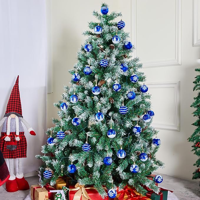 Joiedomi 36 Pcs Blue Christmas Ball Ornaments Set, 2.3" Delicate Painting & Glittering Christmas Tree Ornaments, Shatterproof Xmas Hanging Indoor Decoration for Tree Wreath Holidays Party Supplie