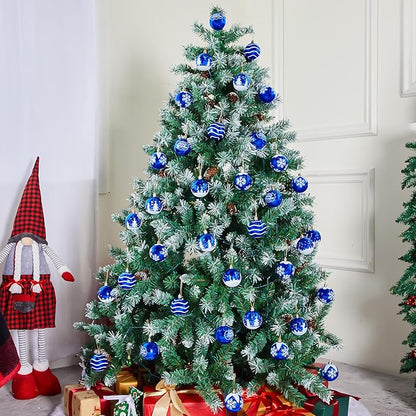 Joiedomi 36 Pcs Blue Christmas Ball Ornaments Set, 2.3" Delicate Painting & Glittering Christmas Tree Ornaments, Shatterproof Xmas Hanging Indoor Decoration for Tree Wreath Holidays Party Supplie