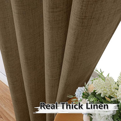 Tollpiz Linen Tier Curtains Rod Pocket Semi Sheer Short Kitchen Curtain Half Burlap Light Filtering Thick Linen Drape for Bathroom, 30 x 30 inches Long, Brown, Set of 2 Panels