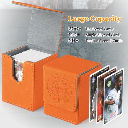 Arkeiliy Card Deck Box, 110+ Storage MTG Deck Box with 50 Pcs Card Sleeve, Collectible Trading Card Cases for Magic Commander and More (Orange)