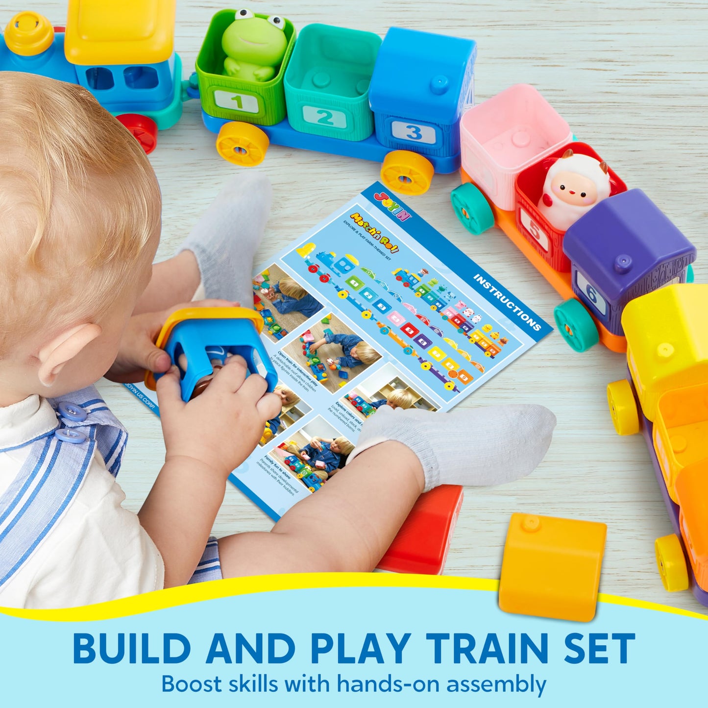 Learning Toy for Toddlers 1 2 3 Years Old, Counting, Matching & Sorting Montessori Learning Farm Train Including 9 Farm Animals and 1 Farmer, Easter Christmas Birthday Gift for Baby Boys Girls