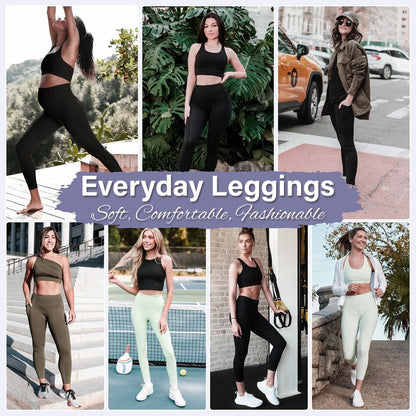 GYMGUN 3 Pack Leggings with Pockets for Women,High Waisted Tummy Control Workout Yoga Pants Reg & Plus Size