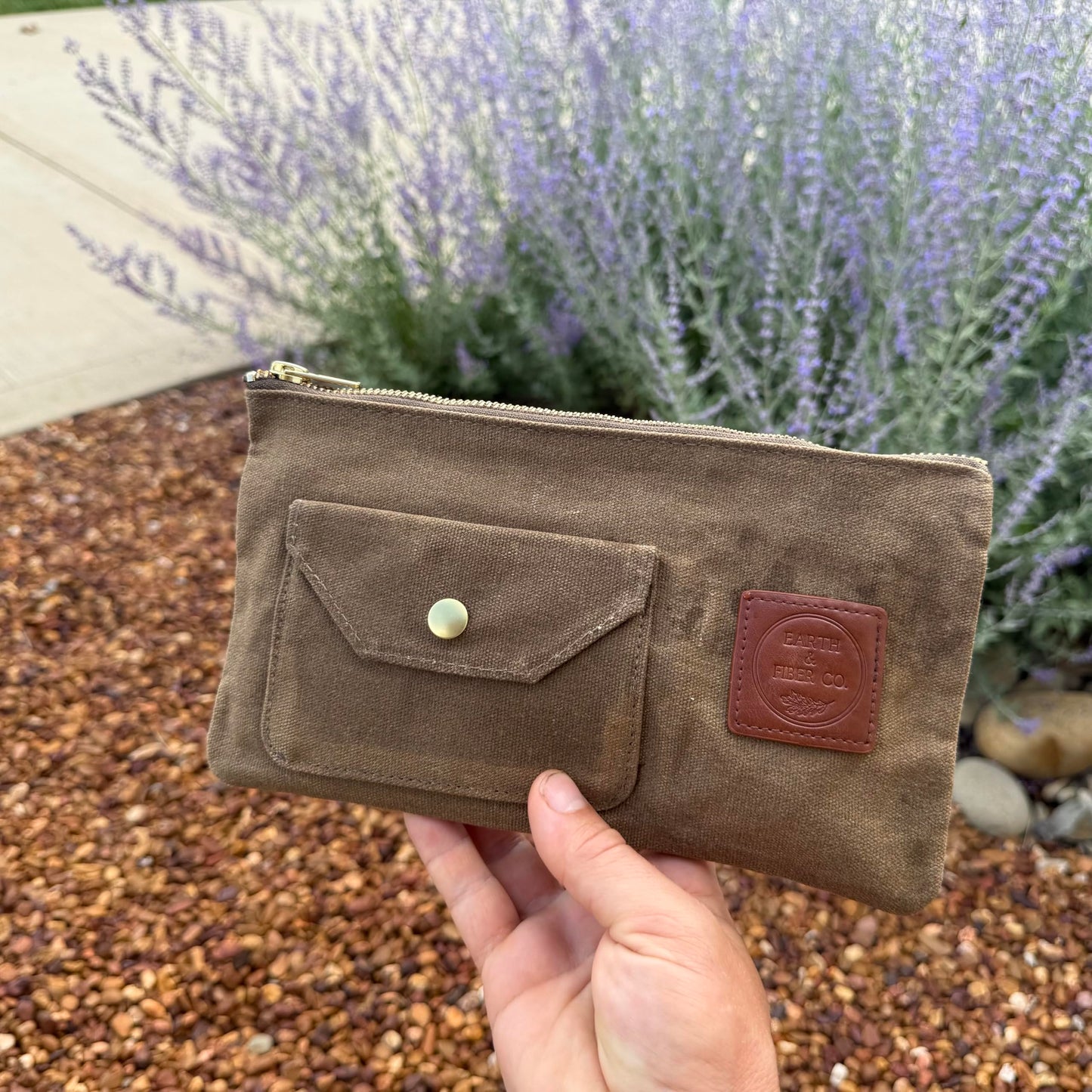 Earth & Fiber Co. Waxed Canvas Toiletry Bag, Compact Slim Design for Traveling, Brown
