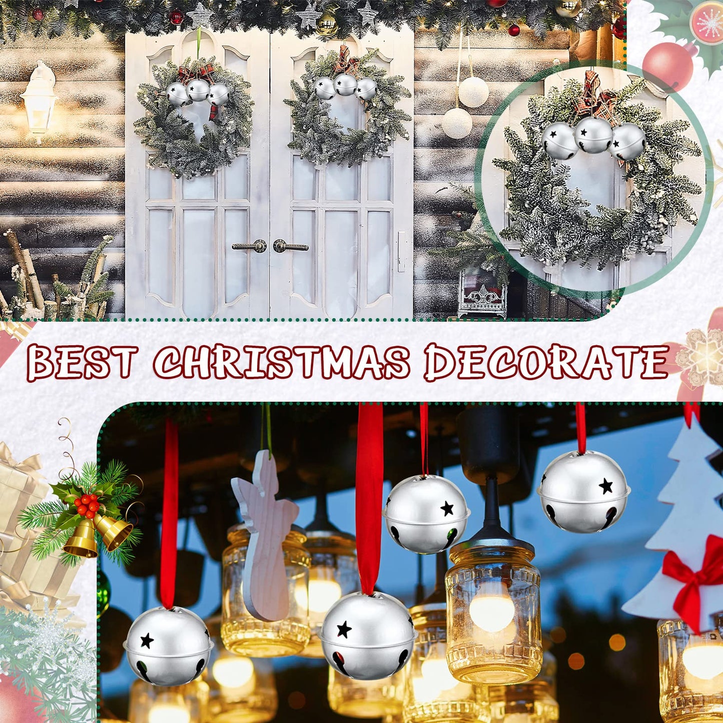 Zhengmy 8 Pcs Jumbo 3.15'' Christmas Star Cutouts Bells for Craft Large Bells Xmas Ornament Christmas Tree Decor (Silver)