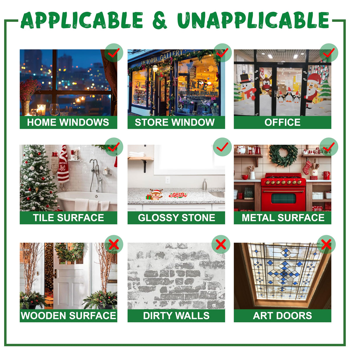 T&W SAME FILM Christmas Window Clings Stickers for Glass, Window, Car Decor, Xmas Decals Decorations Holiday Snowflake Santa Claus Reindeer Decals for Party, Reusable, 6 Sheets