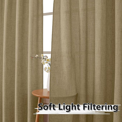 Tollpiz Linen Tier Curtains Rod Pocket Semi Sheer Short Kitchen Curtain Half Burlap Light Filtering Thick Linen Drape for Bathroom, 30 x 30 inches Long, Taupe, Set of 2 Panels