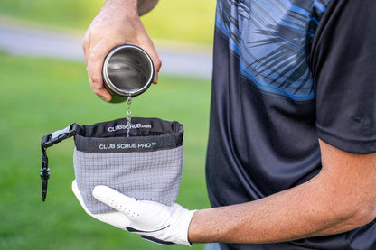 Club Scrub Golf Club and Golf Ball Cleaning Bag, Waterproof Clean Face Technology Liner, Perfectly Dry Microfiber Exterior, Detachable Clip, Machine Washable, Cleans Club Grooves, Gray Pro