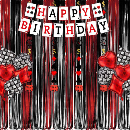 Black Red Party Streamers Backdrop - GREATRIL Foil Fringe Tinsel for Stranger/Friday Party/Halloween Party Decorations - 3.2ft X 8.2ft - 2 Packs