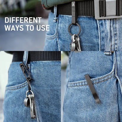 FEGVE Duty Belt Key Holders Titanium Carabiner Keychain Belt Clip with Keyring for Keys,Gifts for Men Dad (Black - BK1)