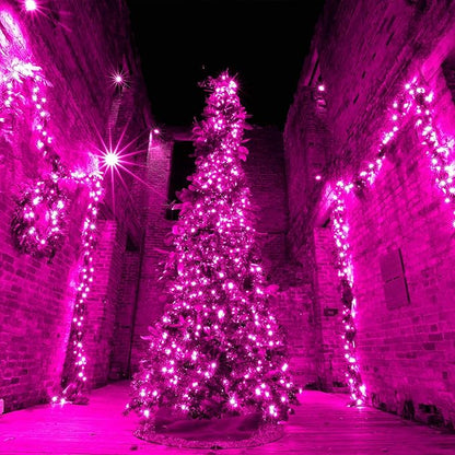 weillsnow Pink Christmas Lights Outdoor, 164 FT 500 LED String Lights Plug in, 8 Modes Waterproof Fairy Lights for Valentines Day, Christmas, Party, Wedding, Bedroom, Garden Decorations