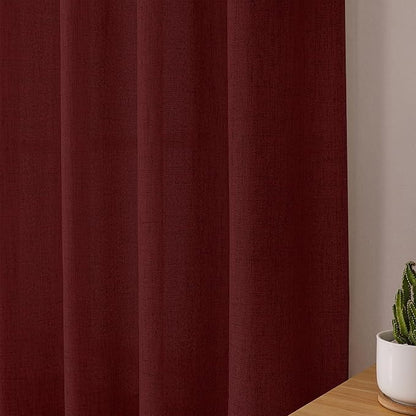 Tollpiz Linen Curtain Living Room Rod Pocket Semi Sheer Curtains Burlap Light Filtering Thick Linen Drape for Bedroom, 54 x 72 inches Long, Burgundy Red, Set of 2 Panels
