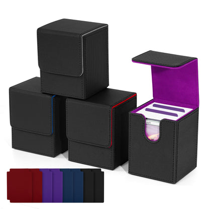 ZLCA Card Deck Box for Trading Cards, MTG YuGiOh Deck Case Holds 100+ Single Sleeved Cards, PU Leather Magnetic Card Storage Box Fits for TCG CCG Magic Game Cards (Red)
