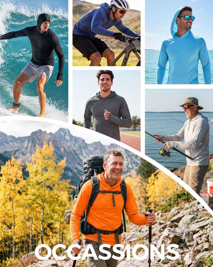 Boladeci Fishing Shirts for Men Sun Hoodie UPF 50+ Long Sleeve UV Protection Swim Shirt Summer Lightweight Hoodies Shirts SPF Rash Guard Lake Blue S