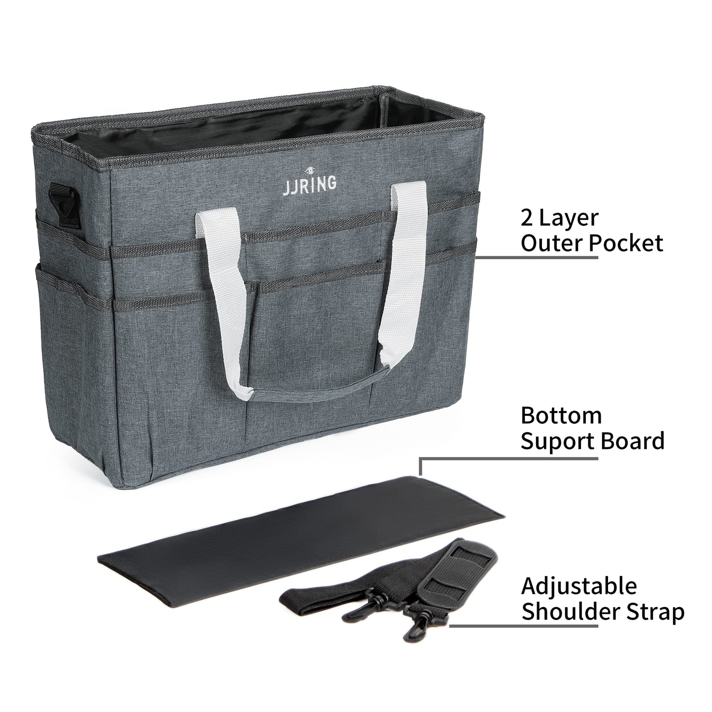 JJRING Craft Organizer Tote Bag, Large Art Storage Caddy with Multiple Pockets, Gray Sewing Bag for Art, Craft, Scrapbooking, School, Medical, and Office Supplies Storage