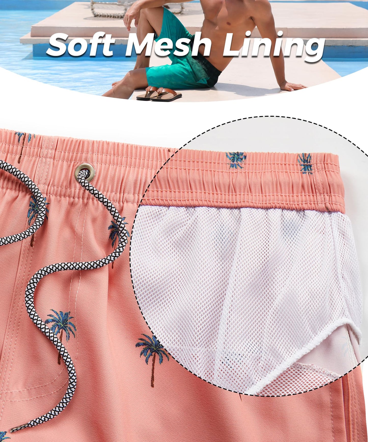 ELETOP Men's Swim Trunks Quick Dry Bathing Suit Swimming Board Shorts Mesh Lining Beach Swimwear Orange Pink L