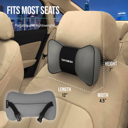 Samsonite Neck Pillow for Car – Ergonomic Memory Foam Headrest Cushion – Car Seat Support for Driving Comfort – Compact Neck Rest – Travel Pillow for Long Road Trip, Black