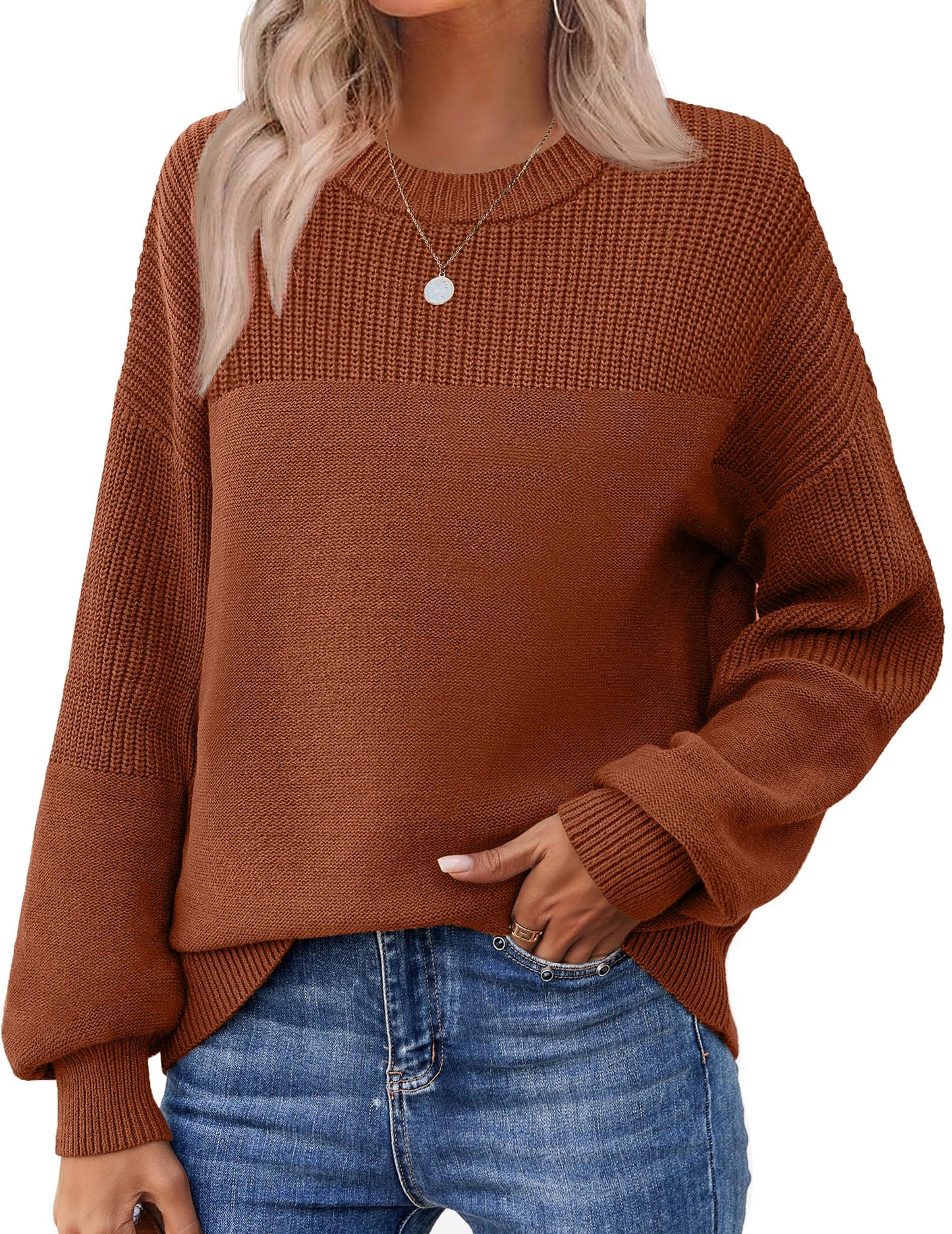 Zeagoo Women's 2025 Fall Chunky Knit Sweater Oversized Crewneck Long Sleeve Winter Cotton Pullover Sweaters Jumper Tops