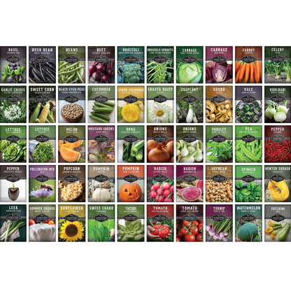 Survival Garden Seeds Homesteader Collection – 50 Heirloom Packets of Vegetables, Herbs, and Flowers for Victory Garden Planting and Emergency Storage