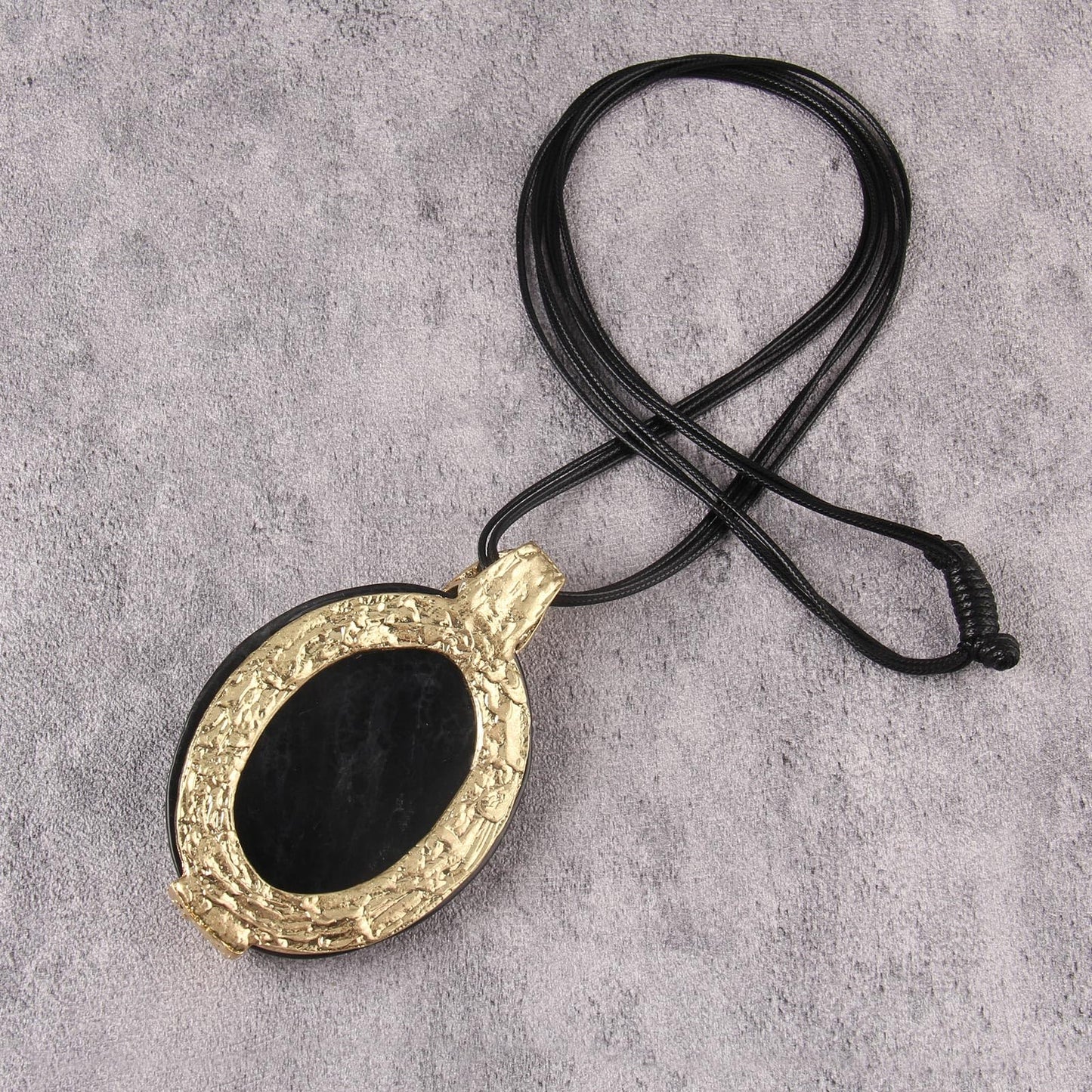 GelConnie Boho Pendant Necklace for Women Long Black Leather Cord Statement Jewelry with Large Oval Black Stone Pendant