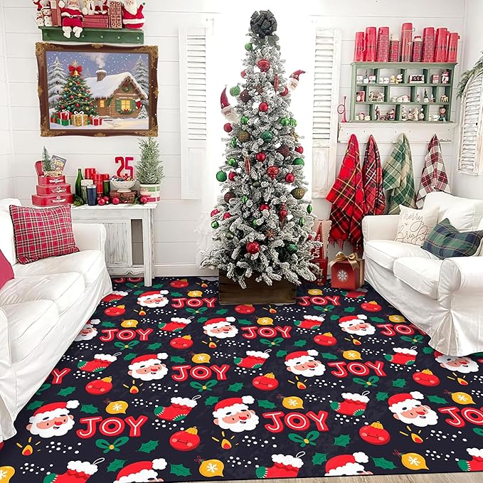5' X 7' Christmas Area Rugs for Living Room Bedroom Dining Room Nursery Classroom Kids Girls Xmas Throw Rug Stocking Santa Claus Carpet Indoor Holiday Floor Mat Decor