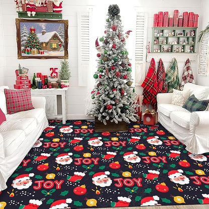 5' X 7' Christmas Area Rugs for Living Room Bedroom Dining Room Nursery Classroom Kids Girls Xmas Throw Rug Stocking Santa Claus Carpet Indoor Holiday Floor Mat Decor