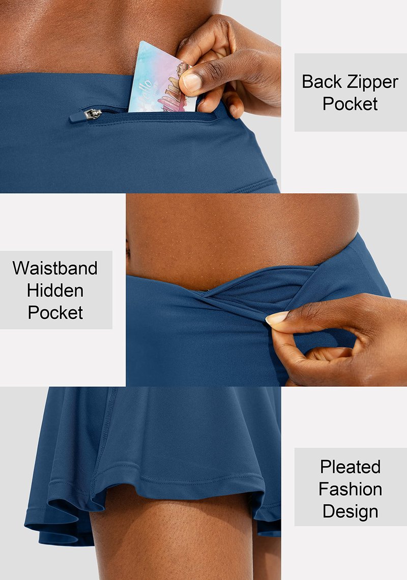 SANTINY Pleated Tennis Skirt for Women with 4 Pockets Women's High Waisted Athletic Golf Skorts Skirts for Running Casual (Dark Blue_XL)