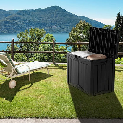 50 Gallon Waterproof Large Resin Deck Box Indoor/Outdoor Lockable Storage Container and Seating for Garden, Pool, and Patio (50 Gallon,Black)