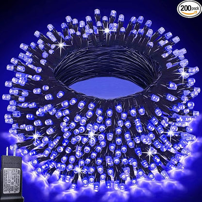 Pooqla Christmas Blue String Lights, 200 LED 66 ft Indoor and Outdoor Lights, 8 Modes Holiday Fairy Light for Home Yard Patio Wedding Party, Halloween Decoration, Blue