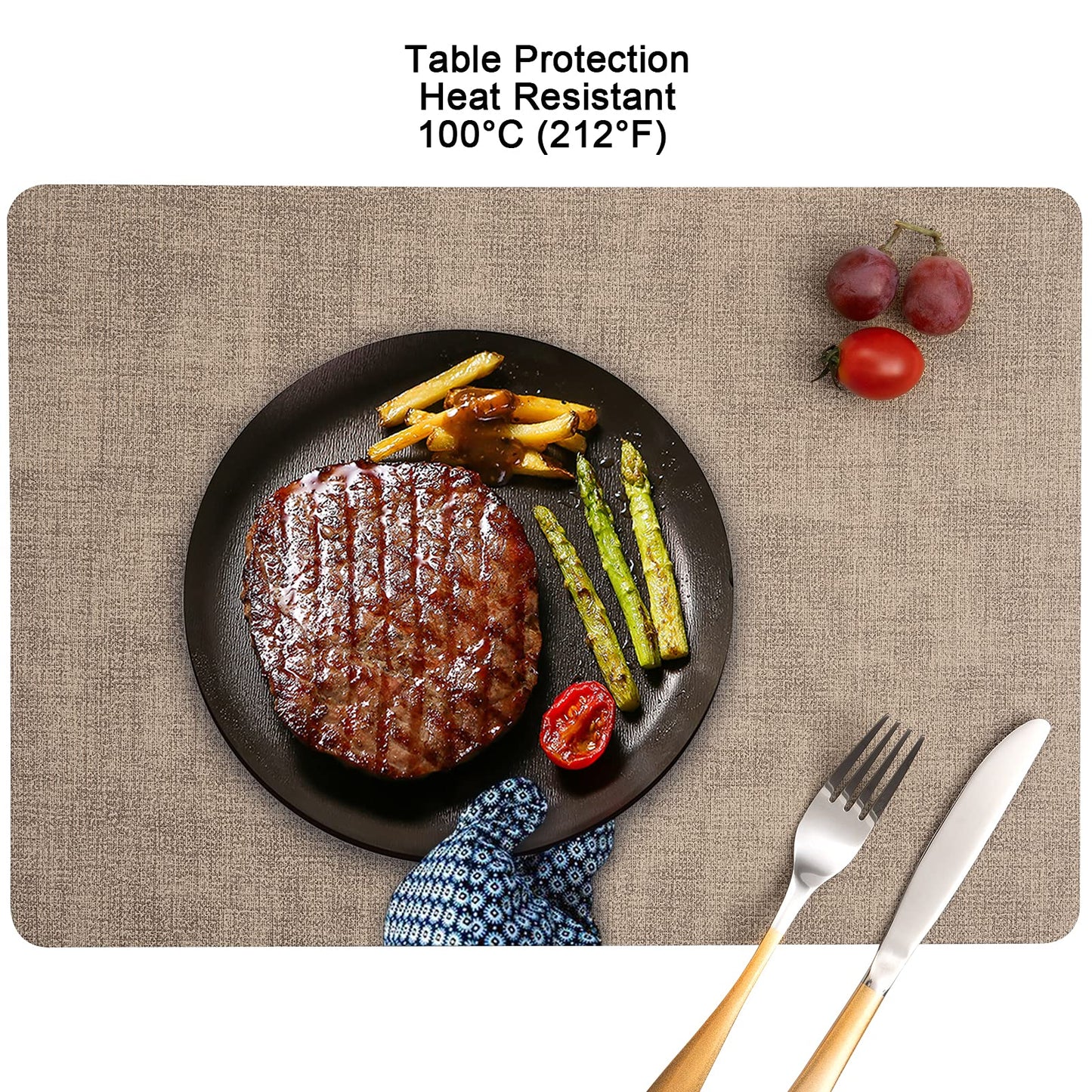 Myir JUN Placemats Dual Sided, Faux Leather Place Mats Set of 4 Indoor Placemat for Dining Table Outdoor Place Mat Manteles Individuales Square Non-Slip Washable Table Mats (Gray Beige, Set of 4)
