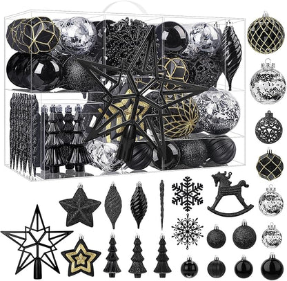 SHareconn 100pcs Christmas Tree Decorations Ornaments Set, Shatterproof Plastic Baubles Decorative Balls for Xmas Tree Decor Holiday Wedding Party, Black